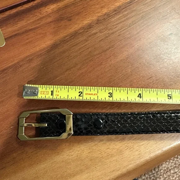 Vintage Genuine Snake Skin Black Leather Belt with Gold Buckle - Picture 5 of 8